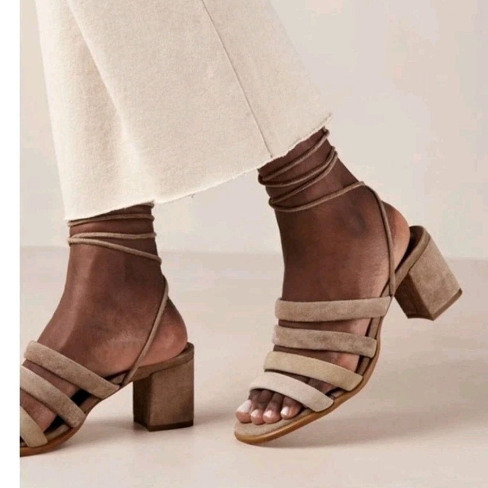 ALOHAS Womens Beige Letizia Suede Designer Lace Up Strappy Block Heel Sandals 37
